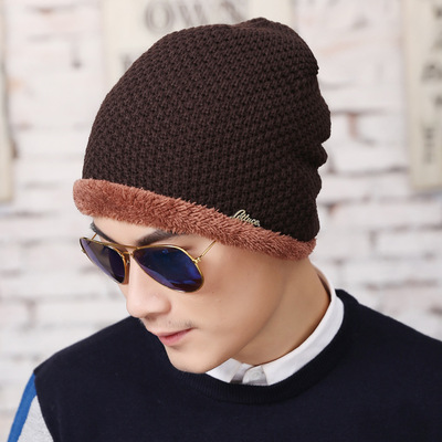 新款韩版潮冬天男士帽子 加绒护耳保暖针织毛线帽子男套头帽