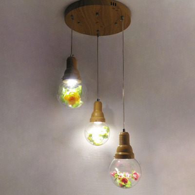 特价创意吧台吊灯简约田园餐厅灯三头玻璃球吊灯单头个性植物吊灯