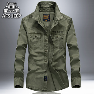 Afs Jeep/战地吉普正品衬衫男长袖秋季衬衣大码纯棉水洗寸衣宽松