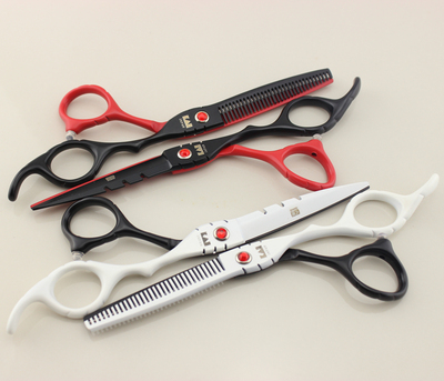 包邮日本进口火匠6寸黑红/黑白拼色专业美发理发剪刀套装平剪牙剪
