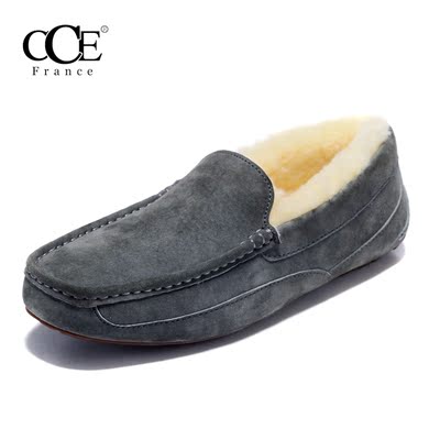 法国CCE冬季羊皮毛一体男款棉鞋加绒豆豆鞋磨砂男保暖休闲鞋N5775
