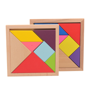 七巧板益智力拼图木质积木拼插玩具创意几何3D数形拼版3-4-5-6岁