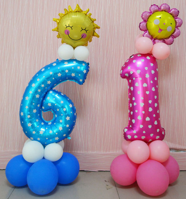 六一儿童气球装饰幼儿园房间装饰气球布置卡通数字小柱子装饰气球