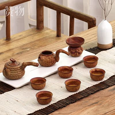 赞物 台湾邑窑 整套陶瓷功夫茶具套装侧把壶个性创意粗陶茶具礼盒