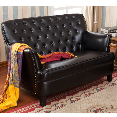 欧式布艺沙发小户型简约现代pu皮沙发复古单人双人咖啡厅网吧沙发