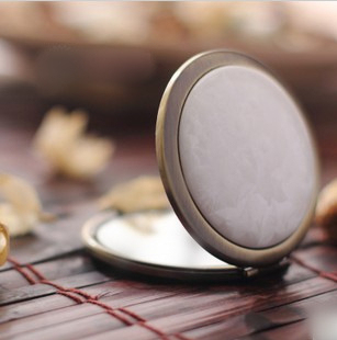 包邮景德镇陶瓷化妆镜 手工陶瓷冰晶白便携式随身折叠双面镜子