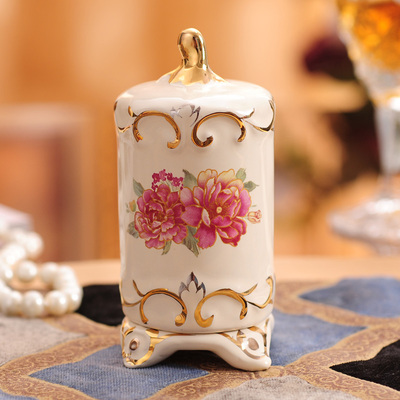 欧式牙签盒 高档陶瓷创意牙签座 家居客厅餐桌摆件装饰品牙签筒瓶