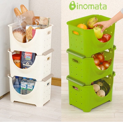日本进口inomata厨房叠加式收纳筐蔬菜水果保鲜收纳篮整理箱子