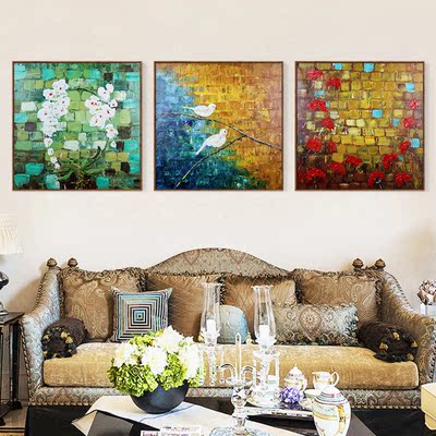 艺栢氛油画效果客厅装饰画北欧现代抽象沙发背景墙三幅挂画花卉鱼