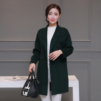 2016年秋季新款女士韩版双面呢毛呢外套中长款修身纯手工羊毛大衣