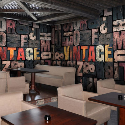 3D复古怀旧英文字母墙纸咖啡餐厅网咖酒吧ktv背景壁画休闲吧壁纸