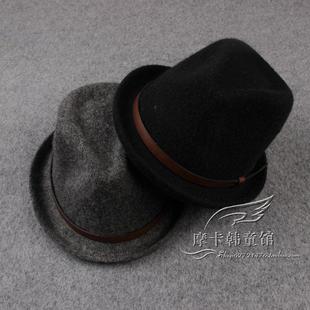 2015秋冬儿童男童韩版皮带扣气质爵士帽毛呢帽子礼帽
