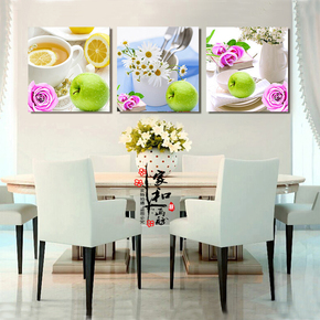 餐厅饭厅客厅无框画现代装饰画三联厨房壁画水果红酒杯墙挂画花卉