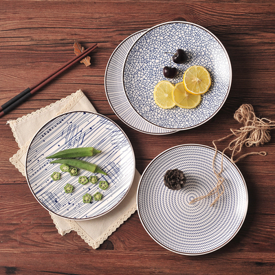 家用创意和风陶瓷日式餐具汤盘菜盘圆形盘厨房饭盘早餐盘西餐盘碟