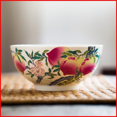 景德镇陶瓷中式寿桃碗 5寸寿碗定制 回礼 仿古祝寿贺套装碗具骨瓷