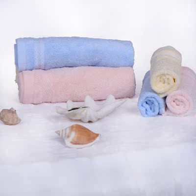 素色简约竹纤维棉吸水亲肤婴儿童洗浴用品套装浴巾毛巾方巾三件套