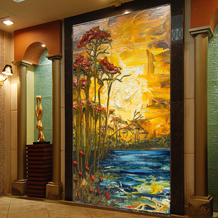 欧式客餐厅油画装饰壁画酒店玄关背景墙纸走廊过道无纺布壁纸卧室
