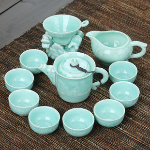 陶瓷 龙泉青瓷茶具 功夫茶具整套装   家用办公茶壶茶杯 礼盒装