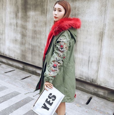 韩国代购2016冬装新款女装皮草狐狸毛领加厚大衣中长款棉衣服外套