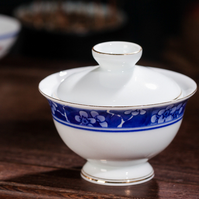 景德镇陶瓷器 青花瓷盖碗茶备陶瓷功夫茶具 三才碗杯敬泡茶碗单杯