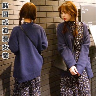 2016秋冬韩国新学院风长袖宽松外搭加厚毛衣外套女学生针织衫开衫