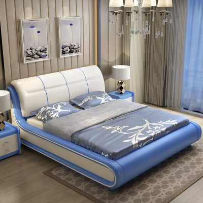 真皮床1.8米皮床双人床1.5米现代简约卧室欧式榻榻米皮艺大床婚床