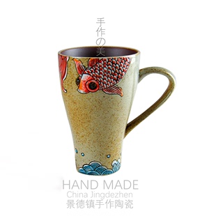 景德镇手工陶瓷马克杯古朴咖啡杯复旧茶杯办公室水杯创意个性包邮