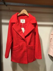 拉贝缇2016秋冬新款女装中长款毛呢外套 红色大衣 60004860