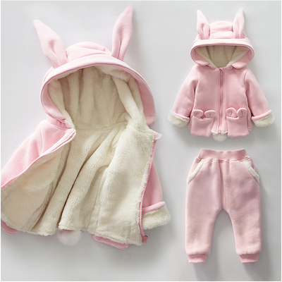 一岁半女宝宝冬装运动套装1-2-3岁婴幼儿冬季加绒加厚卫衣两件套
