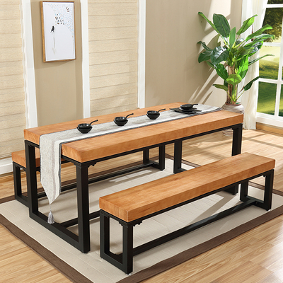 美式松木桌子铁艺餐桌椅组合现代简约工作台实木工作桌长条桌茶桌