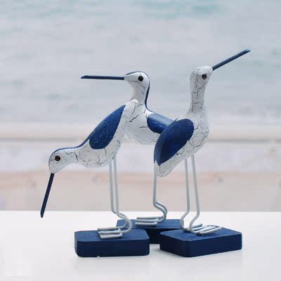 地中海风格动物摆件小海鸟家居装饰摆件木质工艺办公桌面摆设饰品