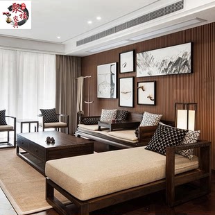 新中式雕刻沙发仿古家具现代布艺实木椅样板房别墅客厅罗汉床定制