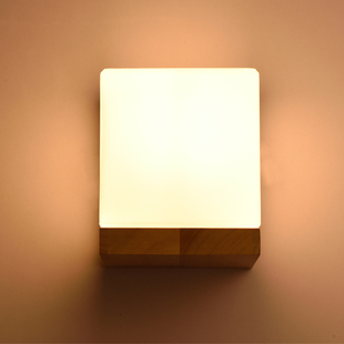 木艺创意led床头灯 现代简约实木过道卧室客厅玄关阳台壁灯
