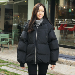 新款韩版冬季羽绒棉衣女短款黑色宽松加厚显瘦连帽面包服棉袄外套