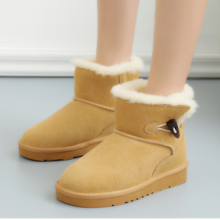 冬季羊毛雪地靴女真皮冬靴短筒加厚保暖雪地棉短靴平底靴棉鞋女靴