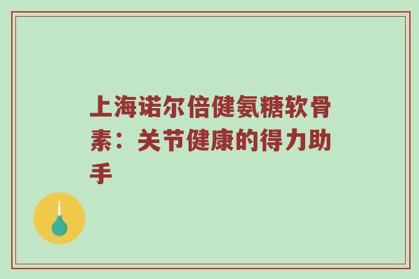 上海诺尔倍健氨糖软骨素：关节健康的得力助手