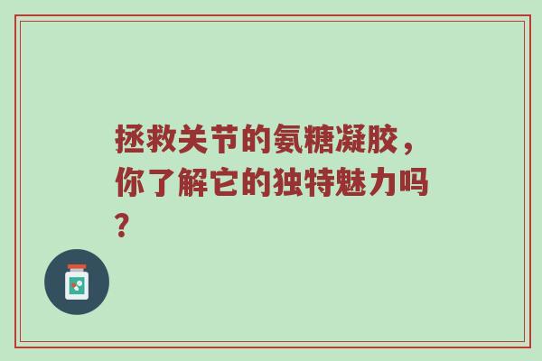 拯救关节的氨糖凝胶，你了解它的独特魅力吗？