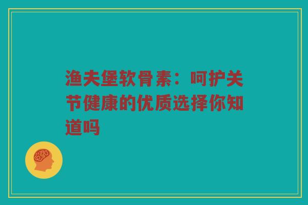 渔夫堡软骨素：呵护关节健康的优质选择你知道吗