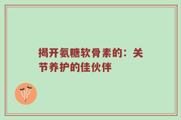 揭开氨糖软骨素的:关节养护的佳伙伴 揭开氨糖软骨素的:关节养护的佳伙伴