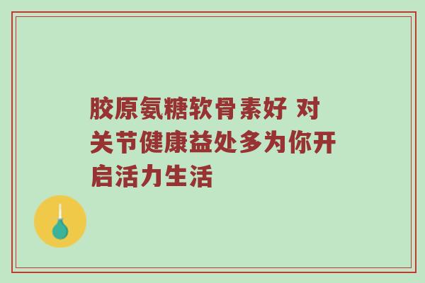 胶原氨糖软骨素好 对关节健康益处多为你开启活力生活 胶原氨糖软骨素好 对关节健康益处多为你开启活力生活