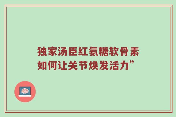 独家汤臣红氨糖软骨素如何让关节焕发活力”